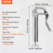 VEVOR Pistol Grip Grease Gun, 3500 PSI, 4 OZ / 120 CC Capacity Heavy Duty Professional Grease Gun, with 11.65 Inch Flexible Hose 2 Black Flat Couplers, 1 Reinforced Nozzle, and 2 Rigid Metal Pipes