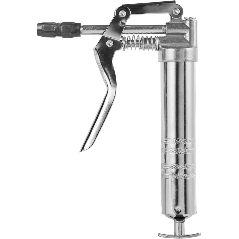 VEVOR Pistol Grip Grease Gun, 3500 PSI, 4 OZ / 120 CC Capacity Heavy Duty Professional Grease Gun, with 11.65 Inch Flexible Hose 2 Black Flat Couplers, 1 Reinforced Nozzle, and 2 Rigid Metal Pipes