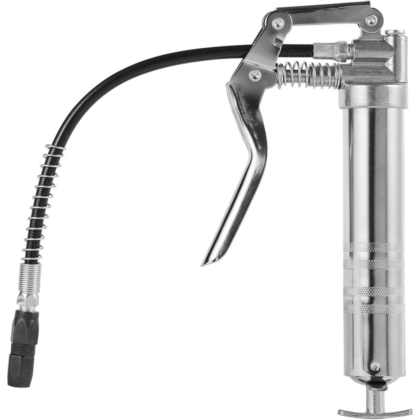 VEVOR Pistol Grip Grease Gun, 3500 PSI, 4 OZ / 120 CC Capacity Heavy Duty Professional Grease Gun, with 11.65 Inch Flexible Hose 2 Black Flat Couplers, 1 Reinforced Nozzle, and 2 Rigid Metal Pipes