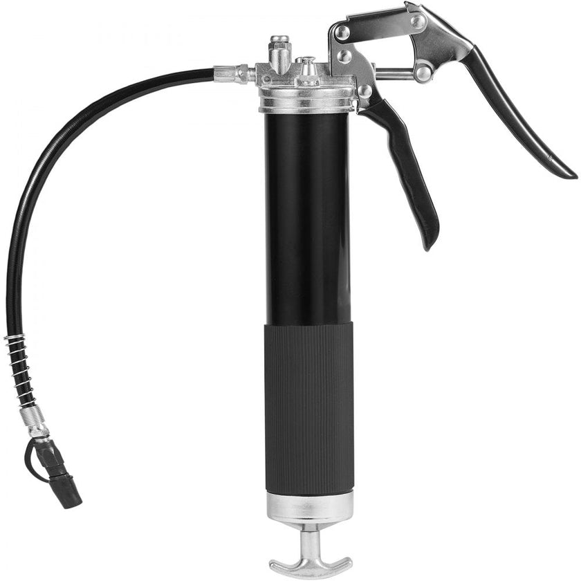 VEVOR Pistol Grip Grease Gun, 6000 PSI, 14 OZ / 400 CC Capacity Heavy Duty Professional Grease Gun, with 19.69 Inch Flexible Hose 2 Black Flat Couplers, 1 Pointed Coupler, and 2 Rigid Metal Pipe