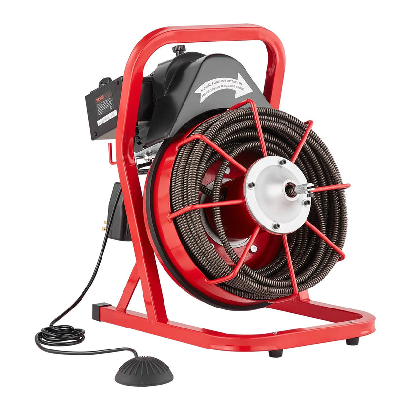 VEVOR Drain Cleaner Machine Drain Auger 75FT x 1/2 Inch Manual Feed & 4 Cutters