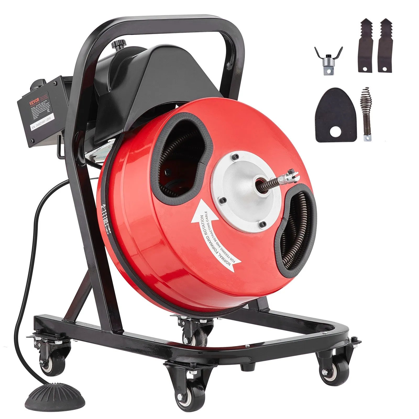 VEVOR Drain Cleaner Machine 50FT x 1/2 Inch Manual Feed Snake Auger with Wheels
