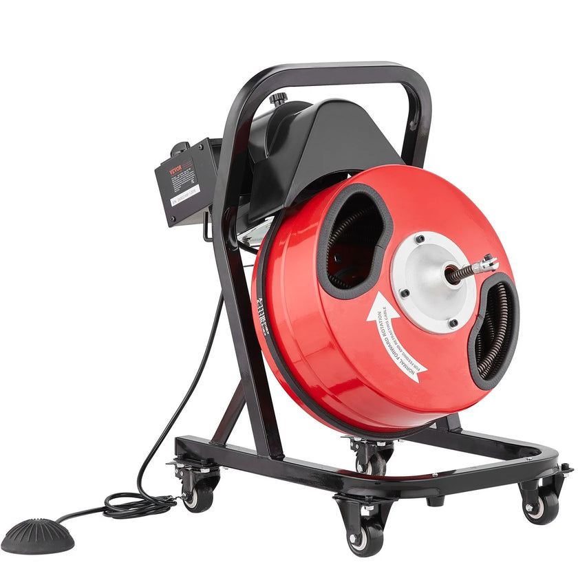 VEVOR Drain Cleaner Machine 50FT x 1/2 Inch Manual Feed Snake Auger with Wheels