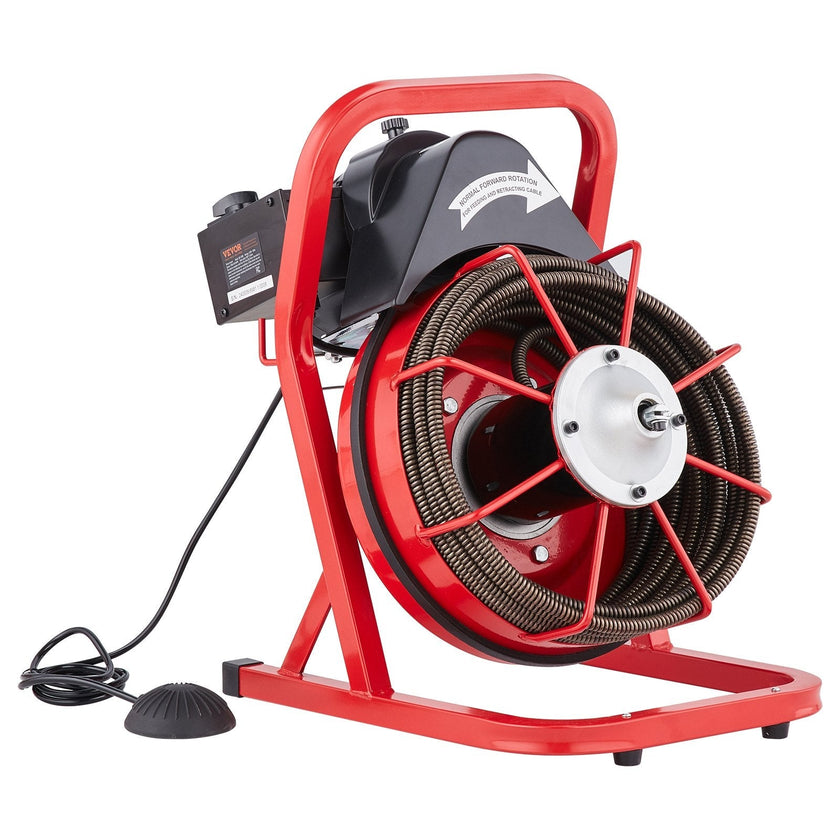 VEVOR Drain Cleaner Machine Drain Auger 50FT x 1/2 Inch Manual Feed & 4 Cutters