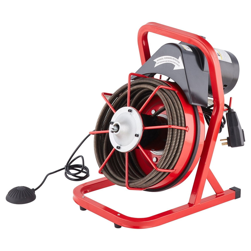 VEVOR Drain Cleaner Machine Drain Auger 50FT x 1/2 Inch Manual Feed & 4 Cutters