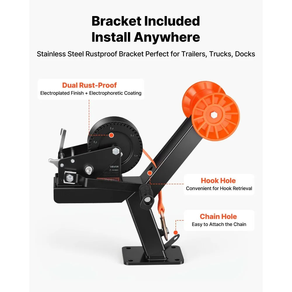 Boat Trailer Winch Stand with Roller, 3500 lb Capacity, 20 ft Polyester Strap, Heavy-Duty Galvanized Boat Winch Mount for Jet Ski, Sailboat & Speedboat Trailers