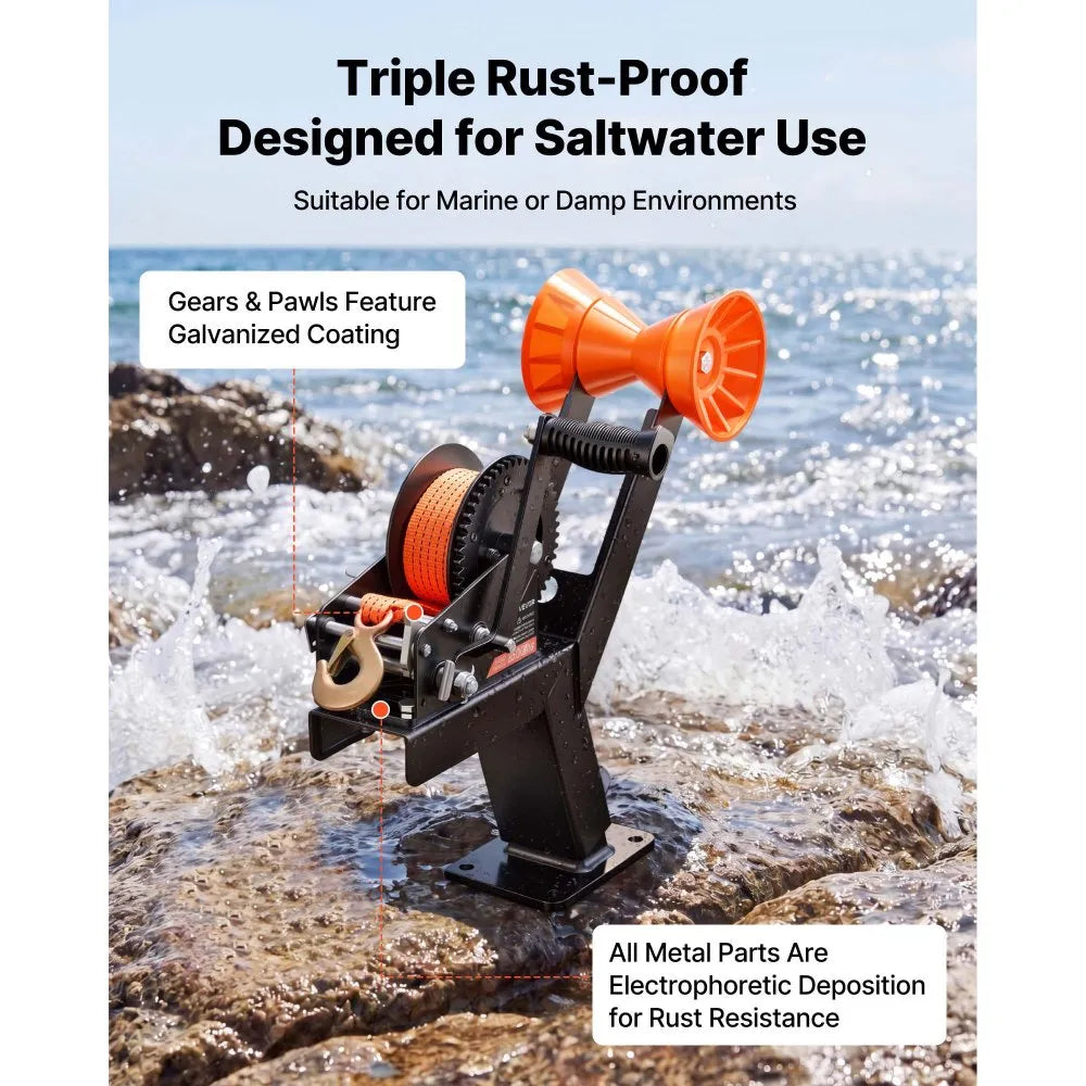 Boat Trailer Winch Stand with Roller, 3500 lb Capacity, 20 ft Polyester Strap, Heavy-Duty Galvanized Boat Winch Mount for Jet Ski, Sailboat & Speedboat Trailers
