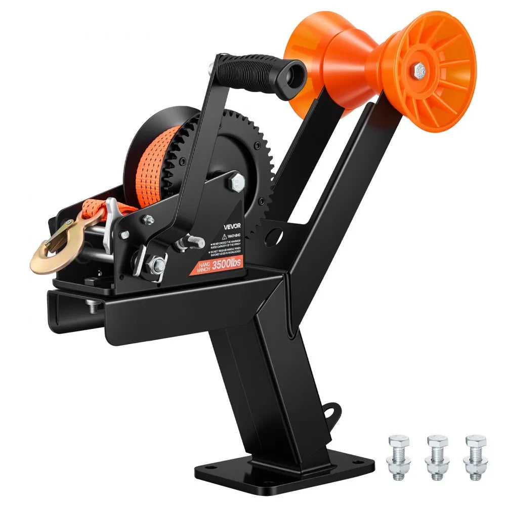 Boat Trailer Winch Stand with Roller, 3500 lb Capacity, 20 ft Polyester Strap, Heavy-Duty Galvanized Boat Winch Mount for Jet Ski, Sailboat & Speedboat Trailers
