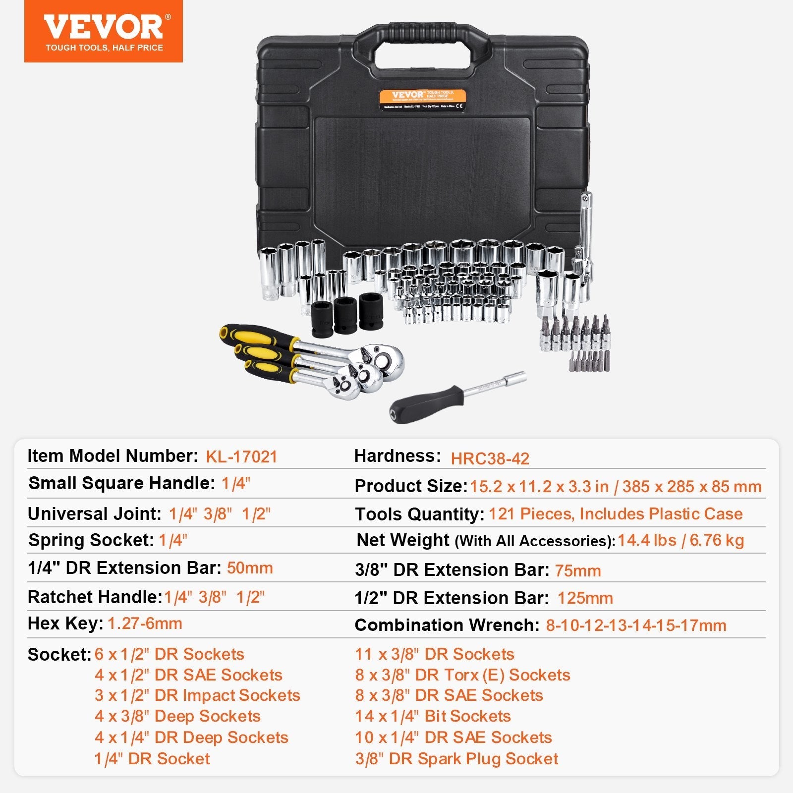 VEVOR 121-Piece Mechanics Tool Set 1/4