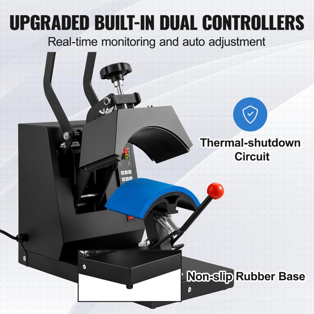 VEVOR Hat Heat Press, 4-in-1 Cap Heat Press Machine, 6 x 3in Clamshell Sublimation Transfer, LCD Digital Timer Temperature Control with 4pcs Curved Heating Elements (6x3/6.7x2.7/6.7x2.7/8.1x3.5)