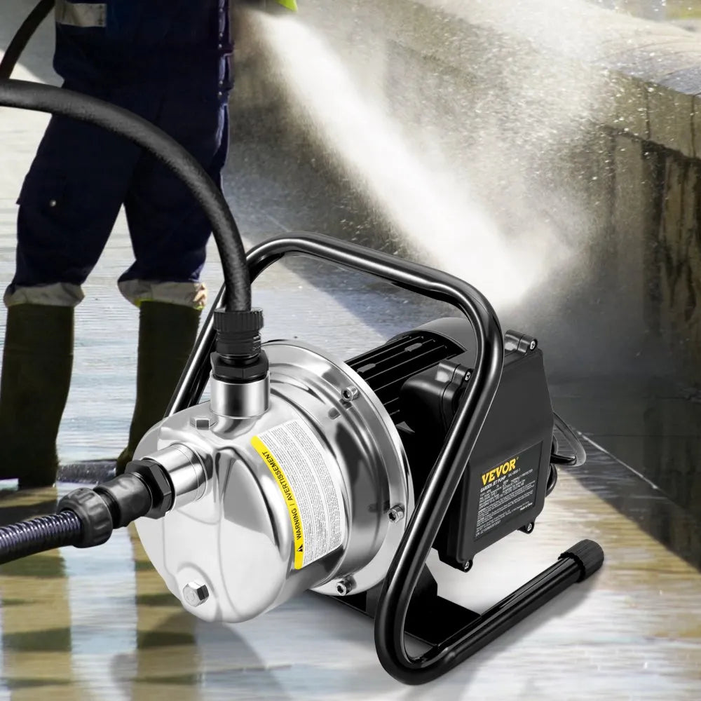 VEVOR Shallow Well Pump, 1.5 HP 115V, 1200 GPH 164 ft Height, 87 psi Max Pressure, Portable Stainless Steel Sprinkler Booster Jet Pumps for Garden Lawn Irrigation system, Lake Fountain, Water Transfer