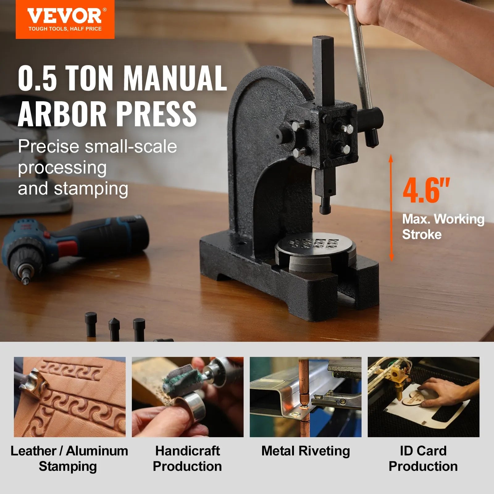 VEVOR Arbor Press, 0.5 Ton Manual Arbor Press, 4.6