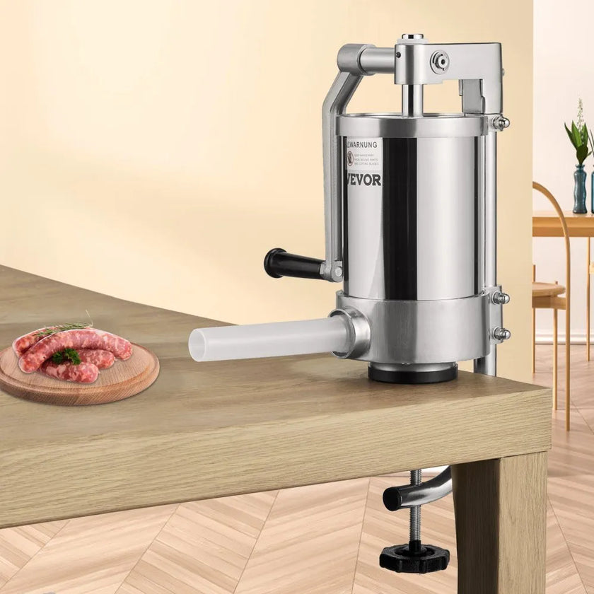 VEVOR Sausage Stuffer, 2.5LBS/1.5L Capacity, 304 Stainless Steel Vertical Sausage Stuffer, Sausage Filling Machine with 3 Stuffing Tubes, Suction Base and Manual Crank for Household or Commercial Use