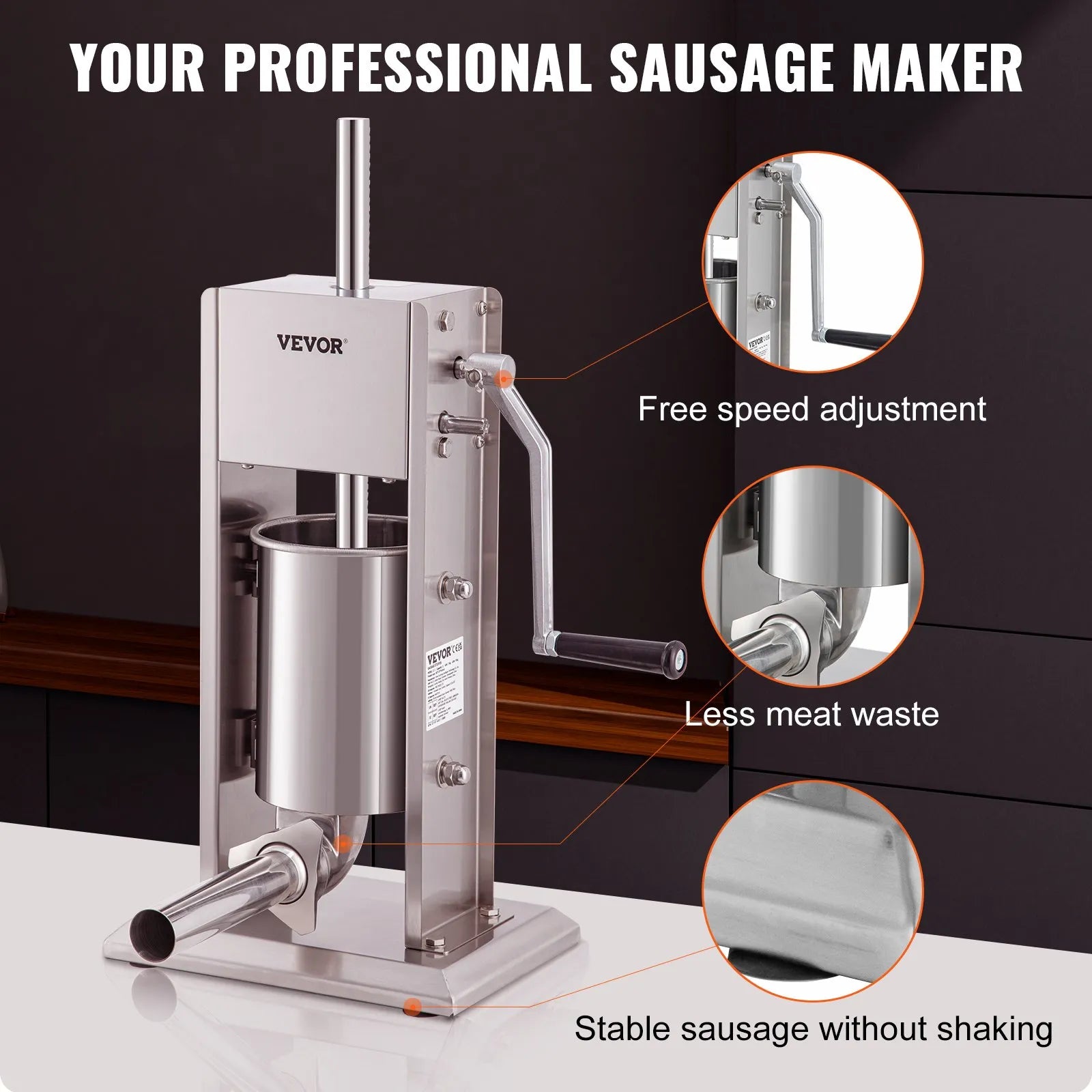 VEVOR Sausage Stuffer 5LBS/3L Capacity Homemade Sausage Maker Stainless Steel