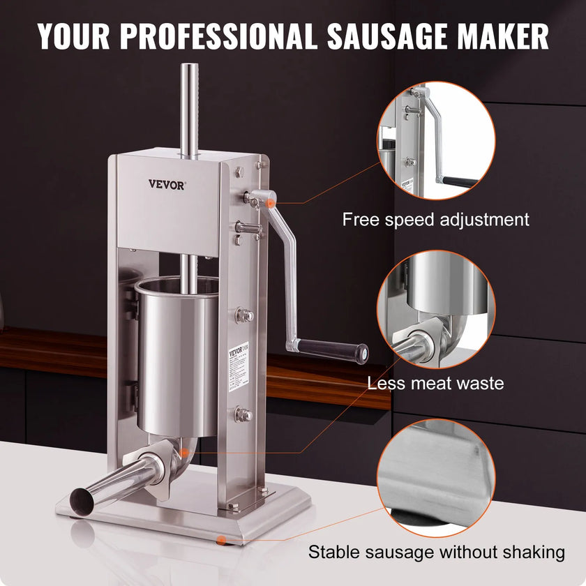 VEVOR Sausage Stuffer 5LBS/3L Capacity Homemade Sausage Maker Stainless Steel