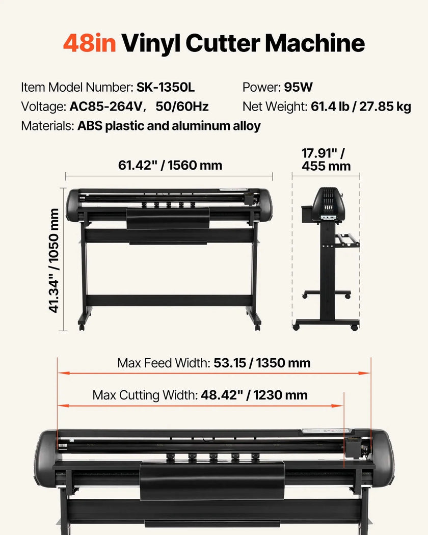 VEVOR Vinyl Cutter Machine, 53 inch Max Feed Width, Dual Blades, Adjustable Force and Speed, LED Display, Vinyl Plotter Cutter Printer with Signmaster Software for Compatible with Windows and macOS