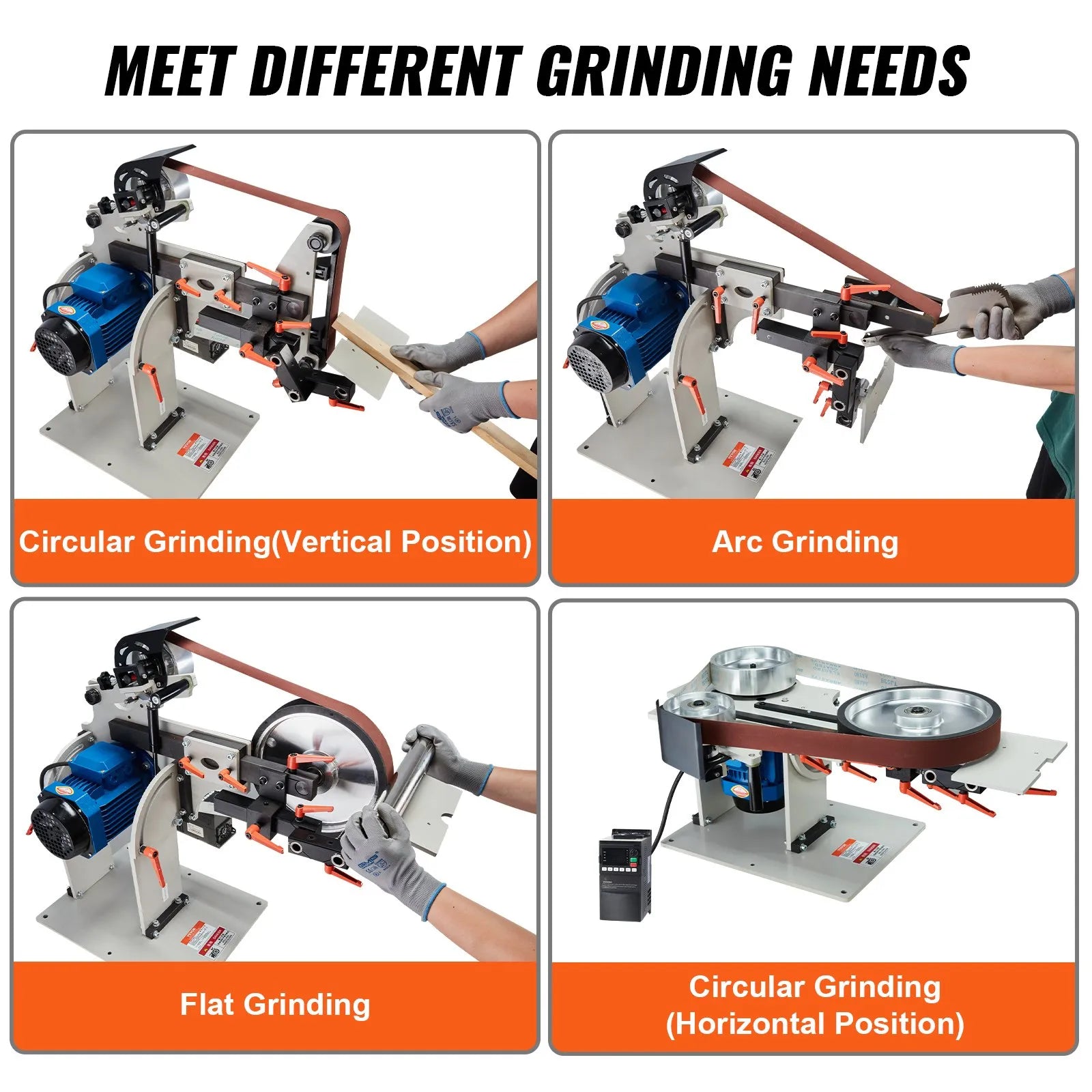 VEVOR Belt Grinder Sander 72 x 2-Inch Belt Polisher with VFD 3 Grinding Moulds