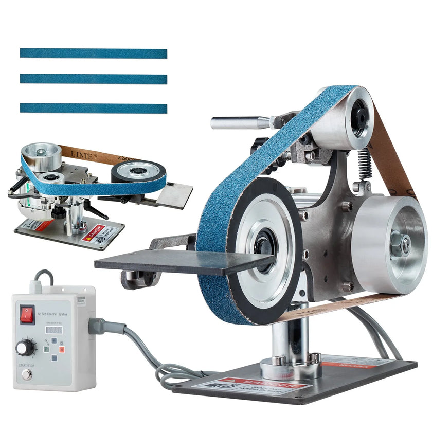 VEVOR Belt Grinder Sander, 30 x 1-Inch Variable Speed Belt Polisher with VFD, 550W Polishing Grinding Machine with 2 Grinding Moulds & 3PCS Sanding Belts for Metalworking, Knife Making