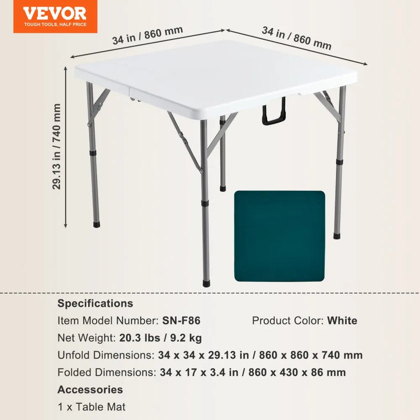 VEVOR Mahjong Table Fold-in-Half 4 Player Card Table & Wear-Resistant Tabletop