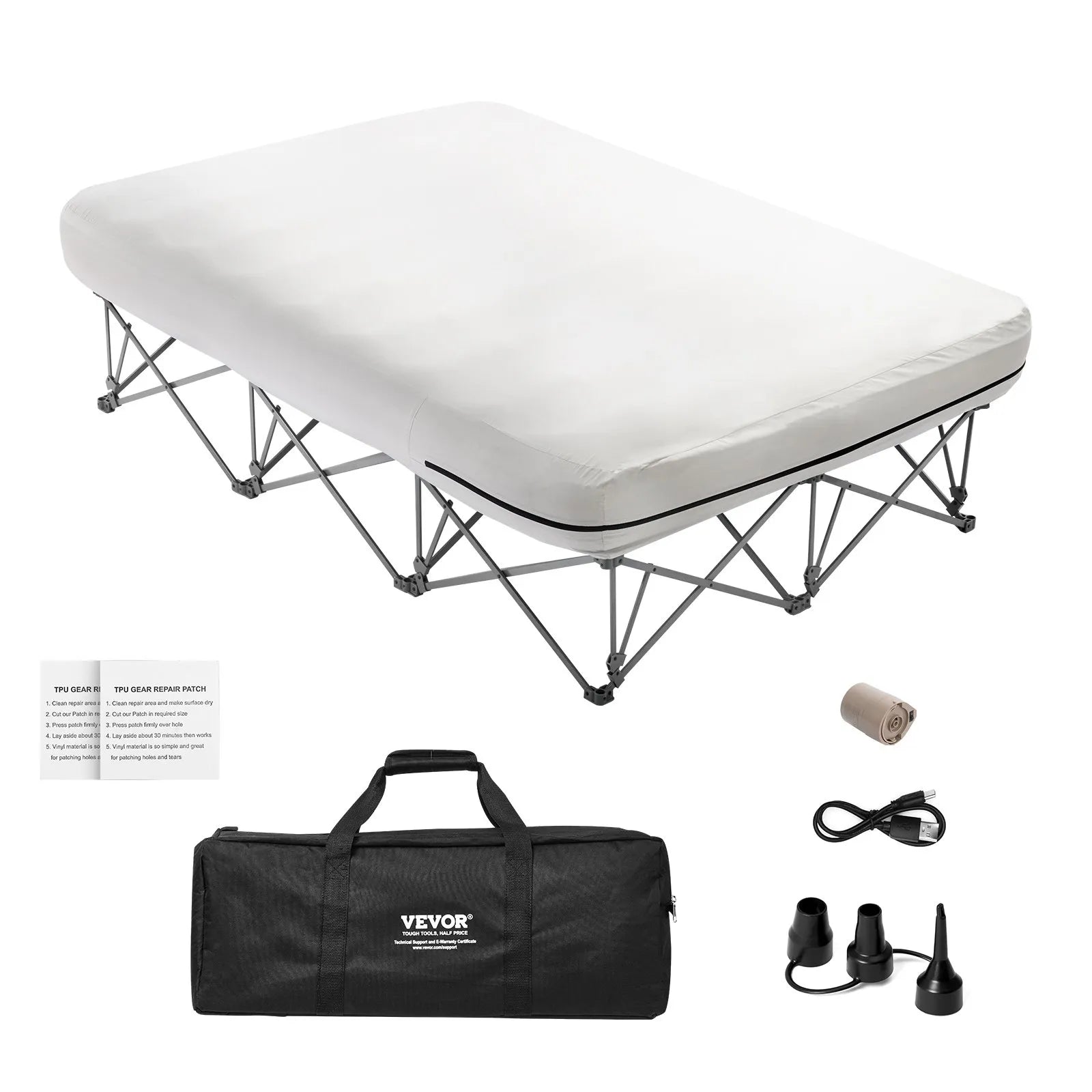 VEVOR Air Mattress with Frame & Pump 2 Person Blow Up Camping Mattress 600lbs