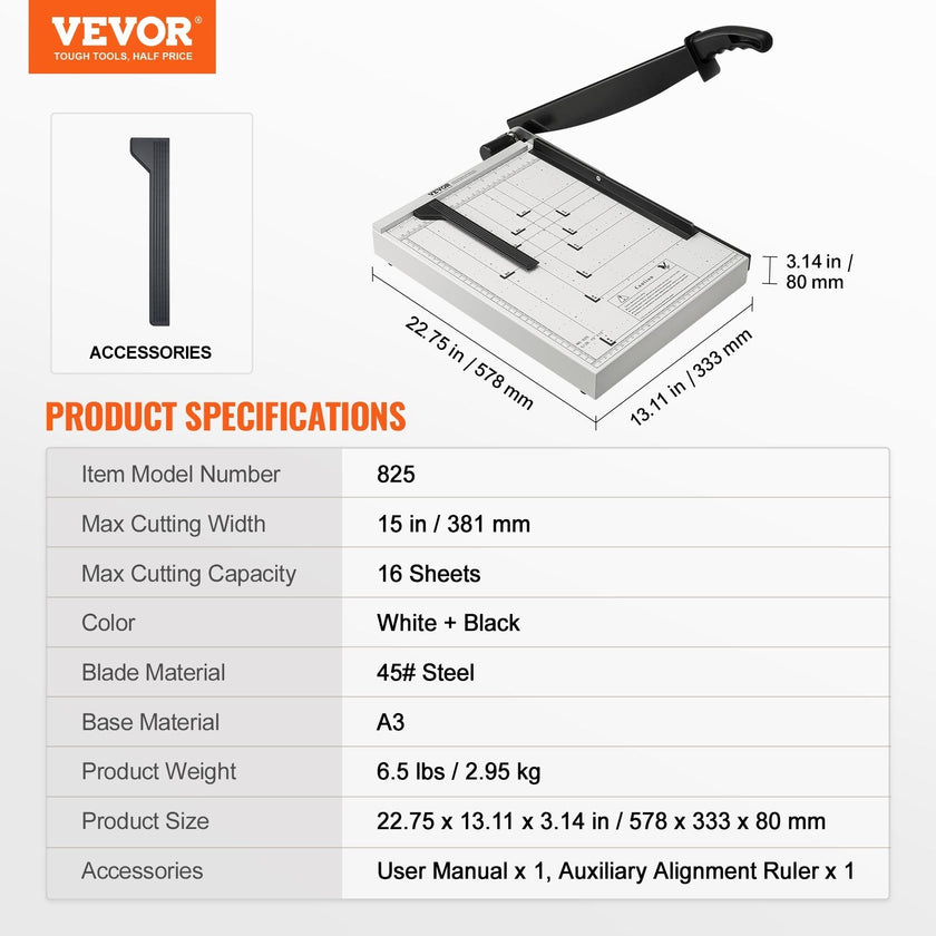 VEVOR Paper Cutter, Guillotine Trimmer, 15