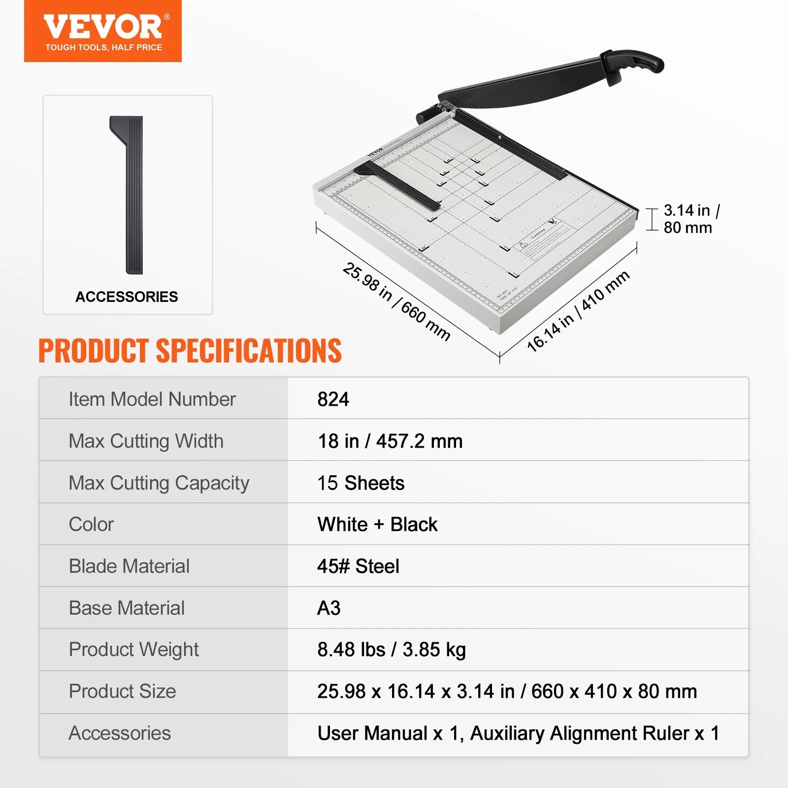 VEVOR Paper Cutter, Guillotine Trimmer, 18