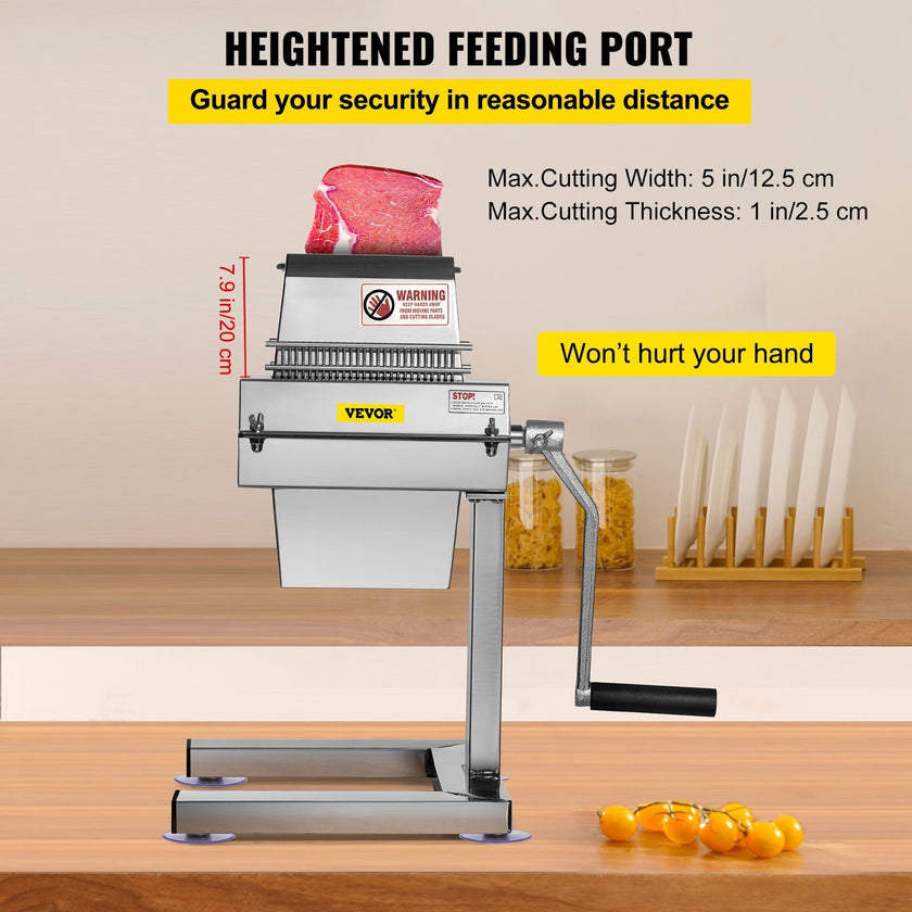 VEVOR Meat Tenderizer Machine, 5 in/12.5 cm Cutting Width, Manual Steak Tenderizer with Stainless Steel Blades and C-Clamp Combs, Heavy Duty Construction Used for Tendering Pork Beef Mutton