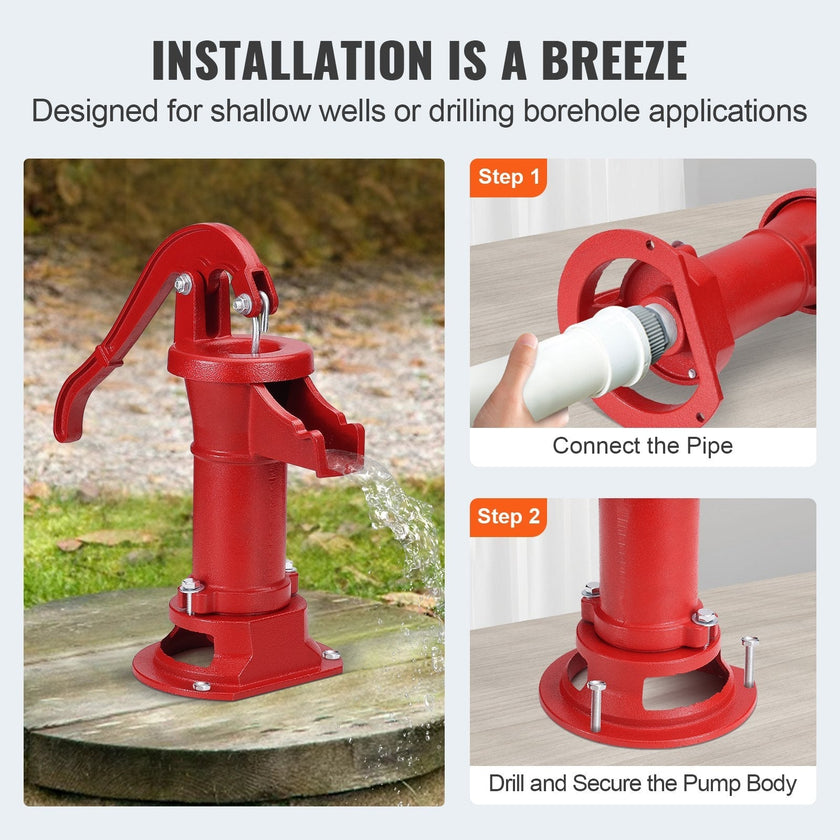 VEVOR Antique Well Hand Pitcher Pump, 25 ft Maximum Lift, Cast Iron Manual Hand Water Pump with Ergonomic Handle G1-5/8