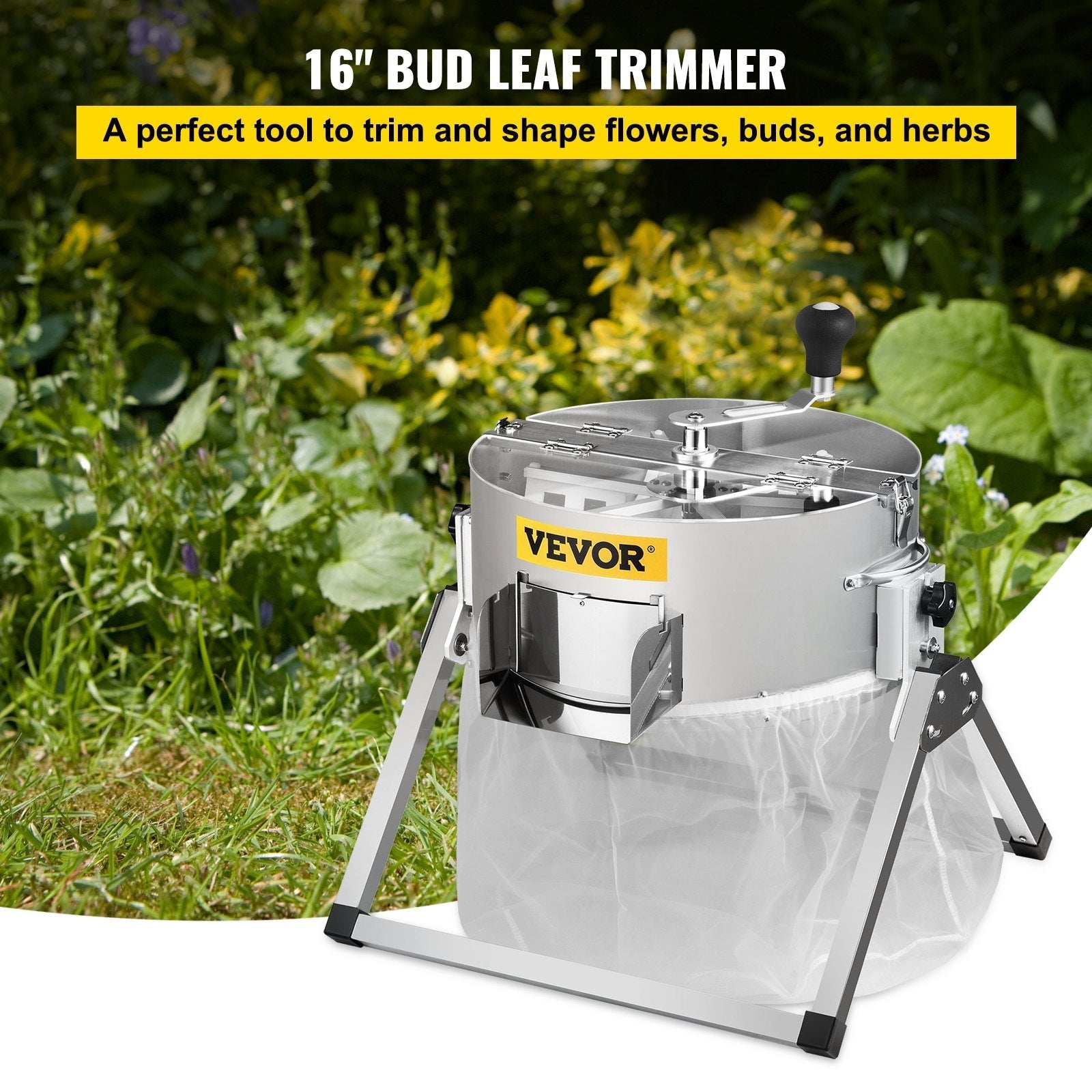 VEVOR Bud Leaf Trimmer, 16 inch Manual Hydroponic Dry or Wet Plant Trimming Machine, with Sharp Stainless Steel Blades & Solid Metal Gearbox, Twisted Spin Cut for Flowers, Leaves, Herbs