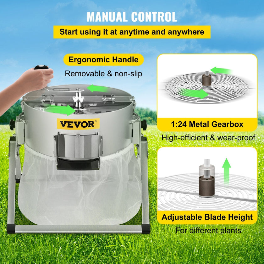 VEVOR Bud Leaf Trimmer, 16 inch Manual Hydroponic Dry or Wet Plant Trimming Machine, with Sharp Stainless Steel Blades & Solid Metal Gearbox, Twisted Spin Cut for Flowers, Leaves, Herbs
