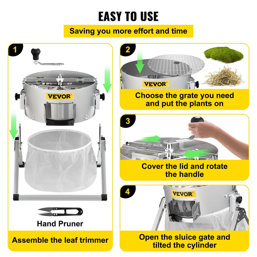 VEVOR Bud Leaf Trimmer, 16 inch Manual Hydroponic Dry or Wet Plant Trimming Machine, with Sharp Stainless Steel Blades & Solid Metal Gearbox, Twisted Spin Cut for Flowers, Leaves, Herbs