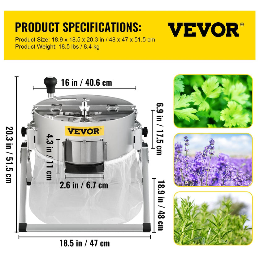 VEVOR Bud Leaf Trimmer, 16 inch Manual Hydroponic Dry or Wet Plant Trimming Machine, with Sharp Stainless Steel Blades & Solid Metal Gearbox, Twisted Spin Cut for Flowers, Leaves, Herbs