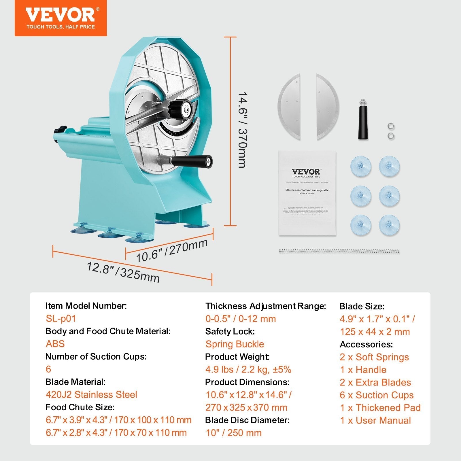 VEVOR Manual Vegetable Fruit Slicer, 0-0.5