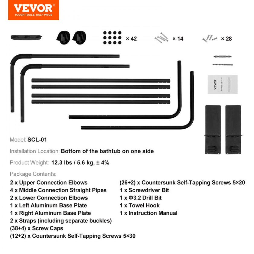 VEVOR Hot Tub Cover Lift, Spa Cover Lift, Height 31.5