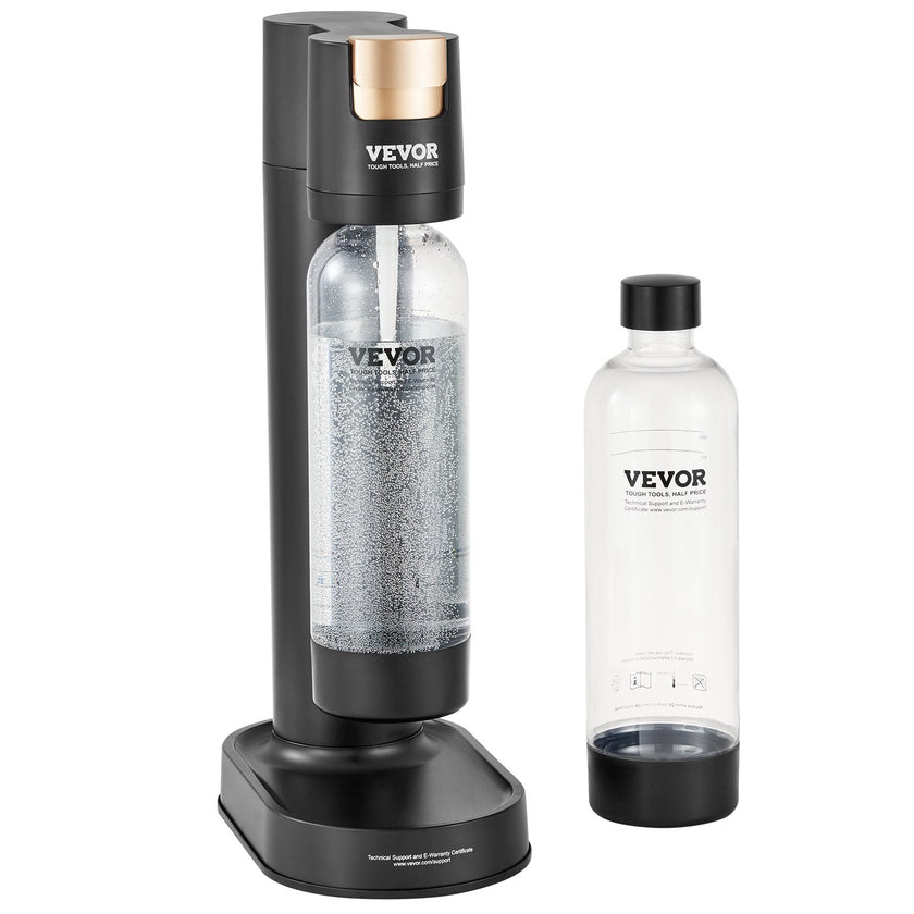 VEVOR Sparkling Water Maker, Soda Maker Machine for Home Carbonating, Seltzer Water Starter Kit with 2 BPA-free 1L PET Bottles, Compatible with Mainstream Screw-in 60L CO2 Cylinder(NOT Included) Black