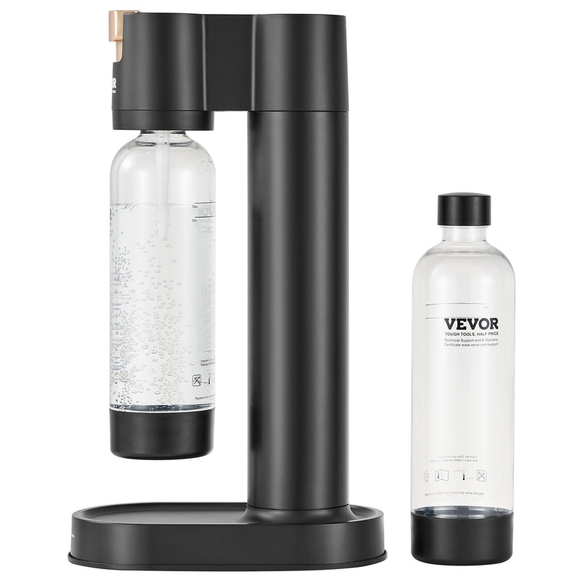 VEVOR Sparkling Water Maker, Soda Maker Machine for Home Carbonating, Seltzer Water Starter Kit with 2 BPA-free 1L PET Bottles, Compatible with Mainstream Screw-in 60L CO2 Cylinder(NOT Included) Black