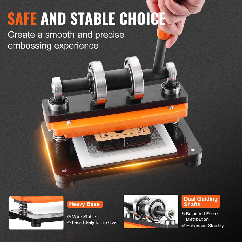 VEVOR Leather Cutting Machine, 7.1 x 3.9 in Embossing Plate Manual Die Cutter, 0.47 in Pressure Stroke Leather Embossing Machine, Dual Guide Shafts Die Cut Machine for Various of Materials