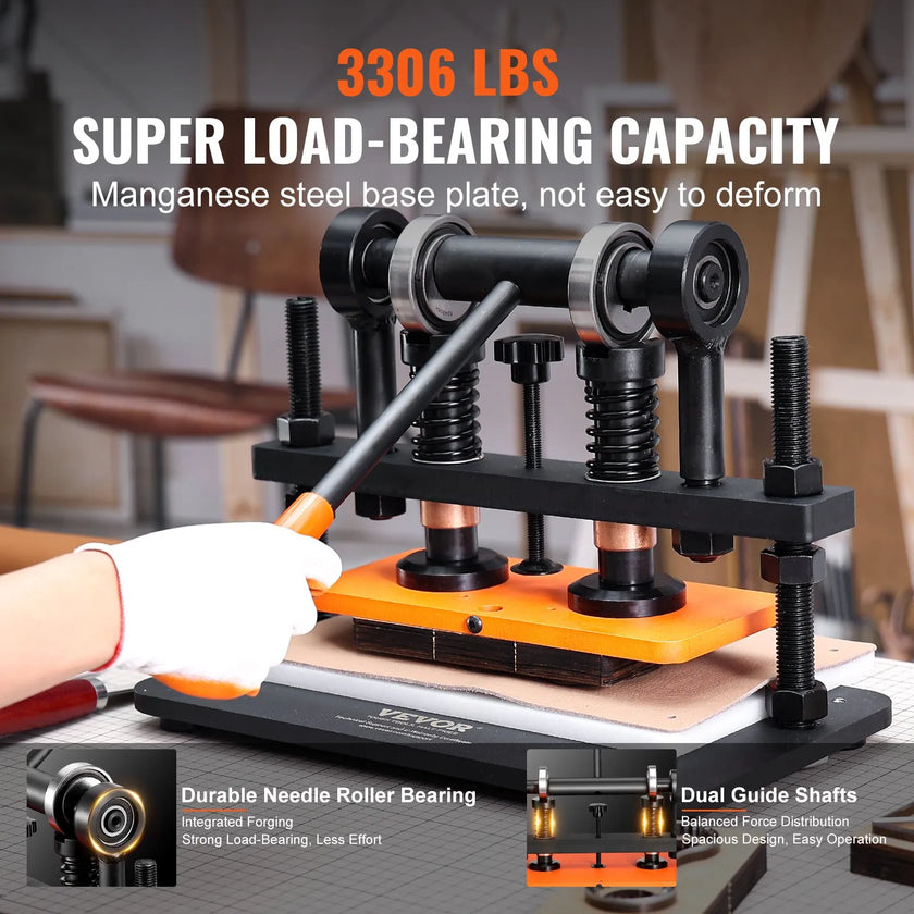 VEVOR Leather Cutting Machine, 10.2 x 4.7 in Embossing Plate Manual Die Cutter, 0.47 in Pressure Stroke Leather Embossing Machine, Dual Guide Shafts Die Cut Machine for Various of Materials