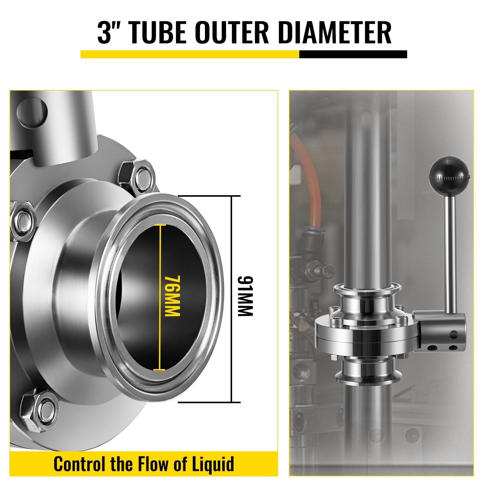 VEVOR Sanitary Butterfly Valve 1 Pack Stainless Butterfly Valve 3