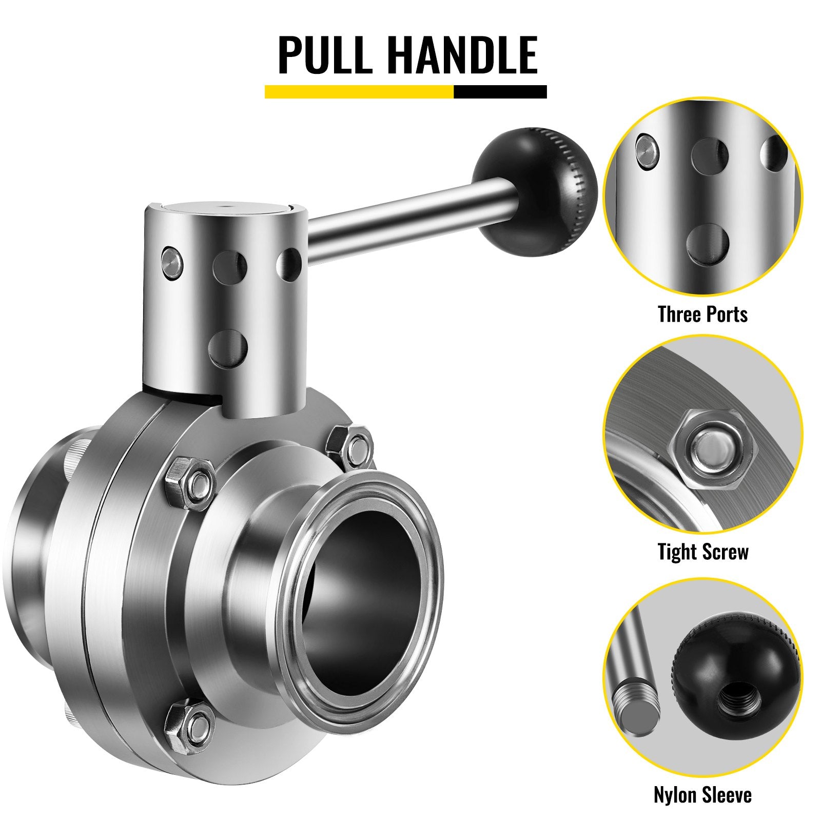 VEVOR Sanitary Butterfly Valve 1 Pack Stainless Butterfly Valve 3