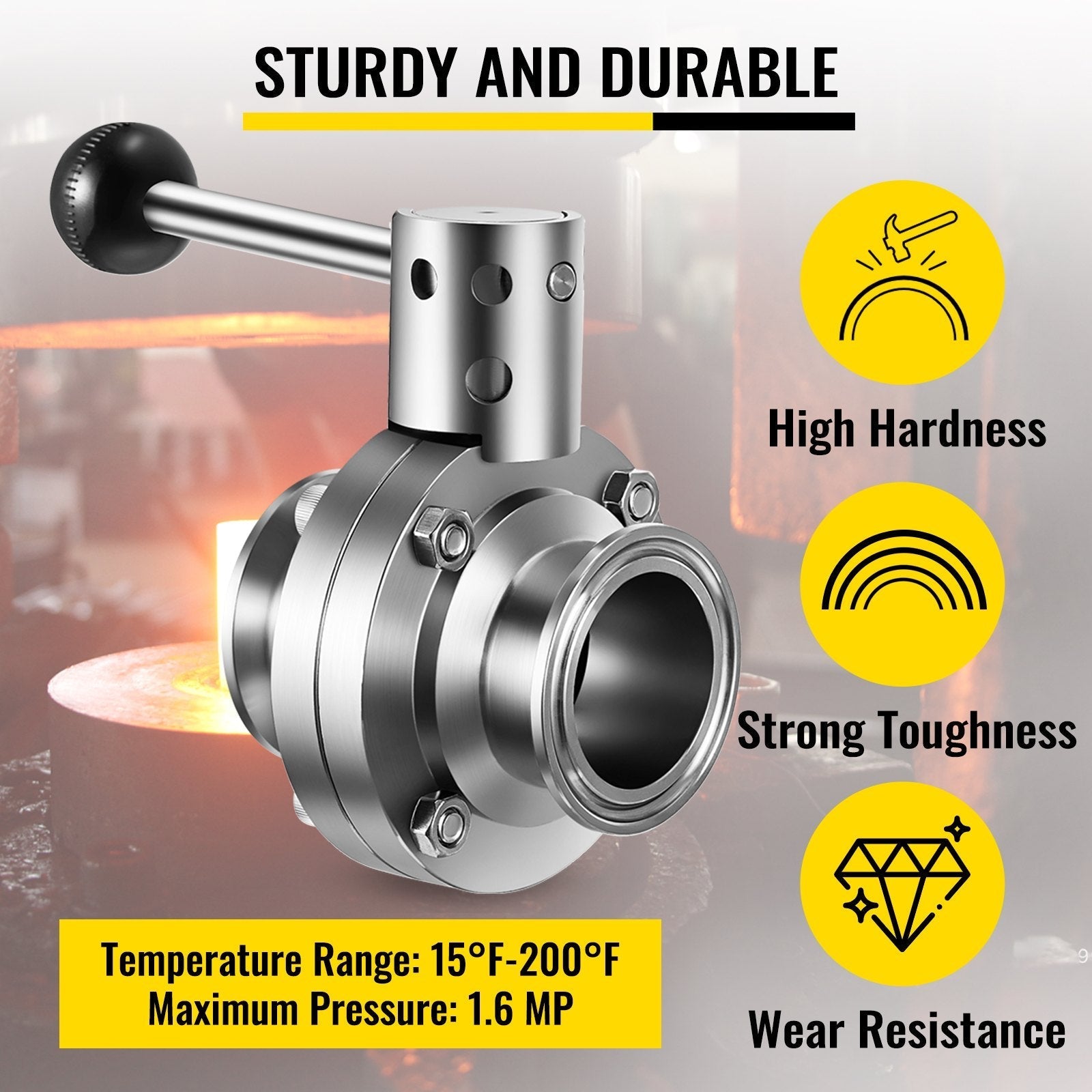 VEVOR Sanitary Butterfly Valve 1 Pack Stainless Butterfly Valve 3