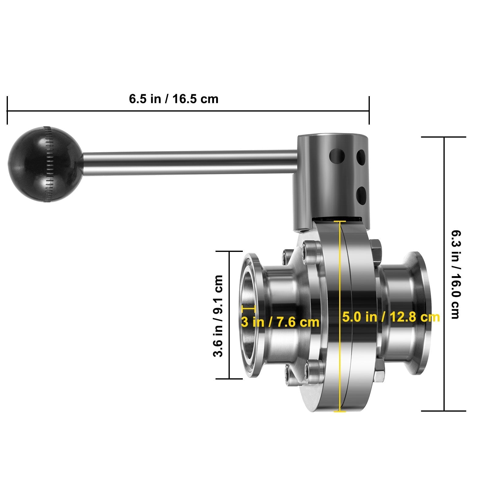 VEVOR Sanitary Butterfly Valve 1 Pack Stainless Butterfly Valve 3