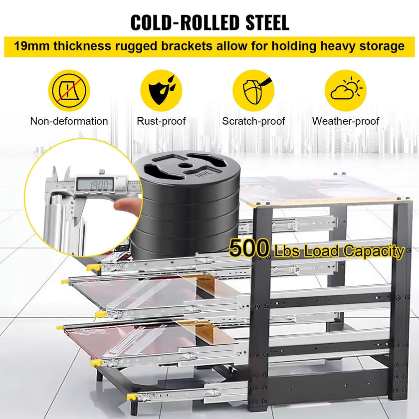 VEVOR Drawer Slides with Lock, 1 Pair 24 inch, Heavy-Duty Industrial Steel up to 500 lbs Capacity, 3-Fold Full Extension, Ball Bearing Lock-in & Lock-Out, Side Mount