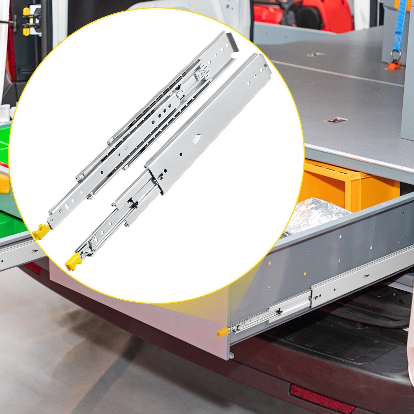 VEVOR Drawer Slides with Lock, 1 Pair 24 inch, Heavy-Duty Industrial Steel up to 500 lbs Capacity, 3-Fold Full Extension, Ball Bearing Lock-in & Lock-Out, Side Mount