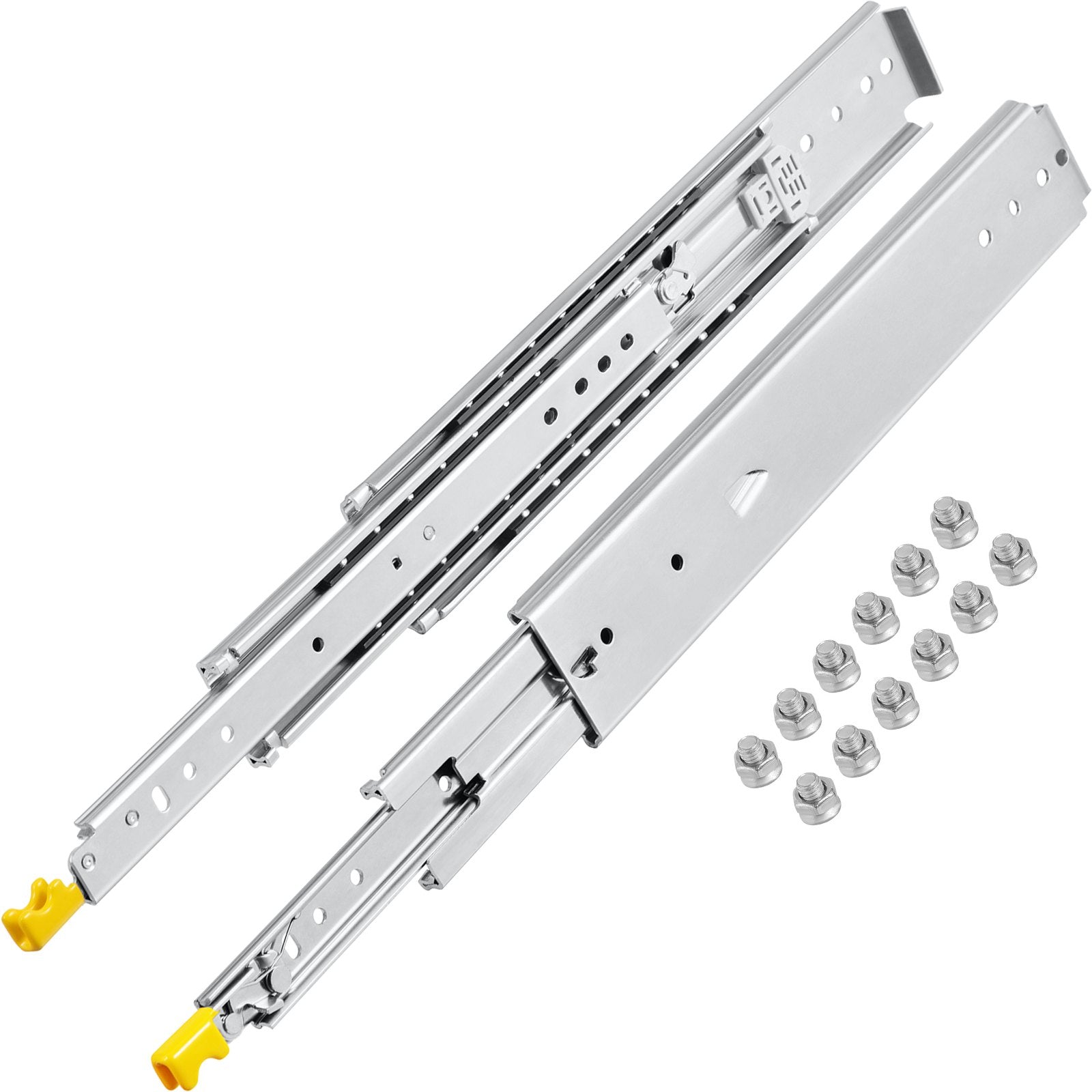 VEVOR Drawer Slides with Lock, 1 Pair 24 inch, Heavy-Duty Industrial Steel up to 500 lbs Capacity, 3-Fold Full Extension, Ball Bearing Lock-in & Lock-Out, Side Mount