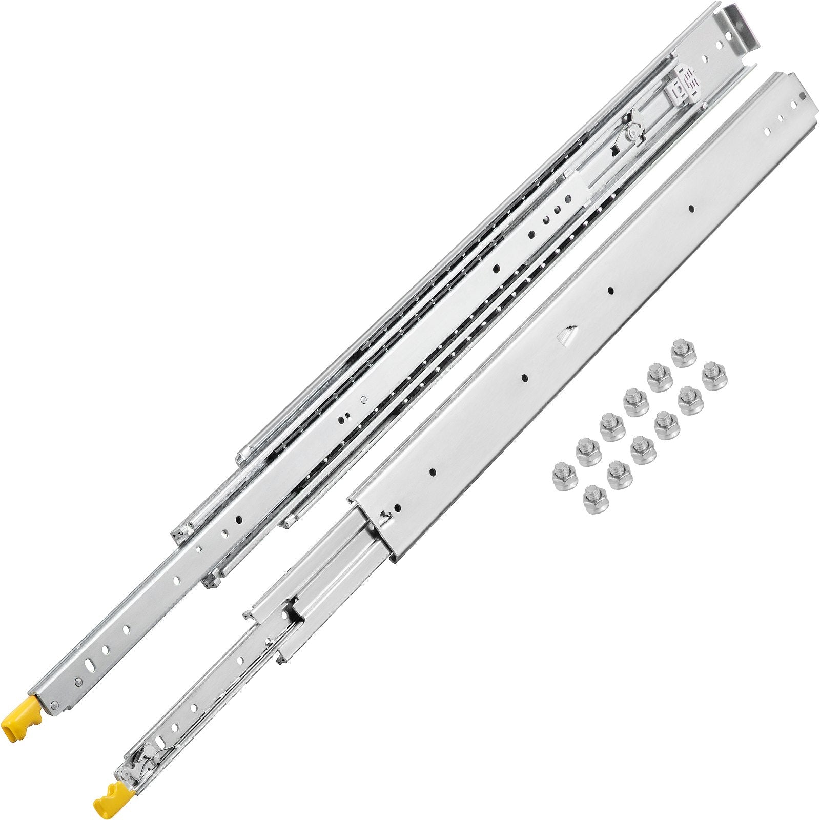 VEVOR Drawer Slides with Lock, 1 Pair 34 inch, Heavy-duty Industrial Steel up to 500 lbs Capacity, 3-Fold Full Extension, Ball Bearing Lock-in & Lock-Out, Side Mount