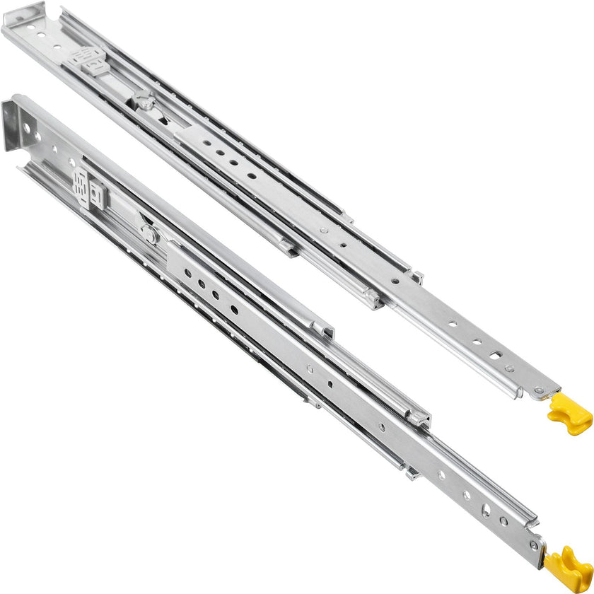 VEVOR Drawer Slides with Lock, 1 Pair 34 inch, Heavy-duty Industrial Steel up to 500 lbs Capacity, 3-Fold Full Extension, Ball Bearing Lock-in & Lock-Out, Side Mount