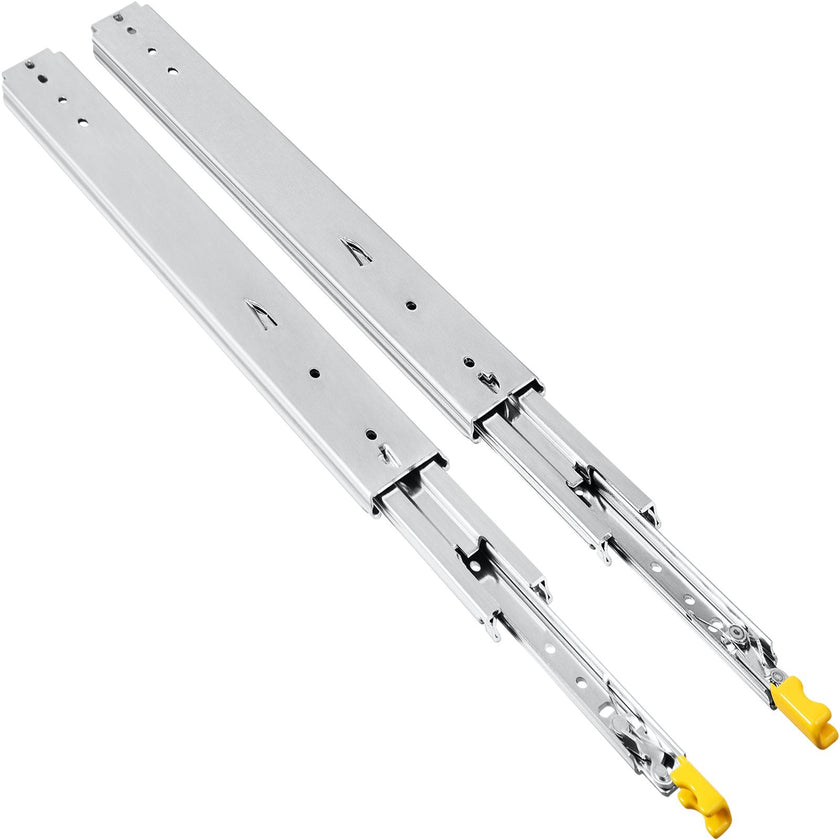VEVOR Drawer Slides with Lock, 1 Pair 34 inch, Heavy-duty Industrial Steel up to 500 lbs Capacity, 3-Fold Full Extension, Ball Bearing Lock-in & Lock-Out, Side Mount