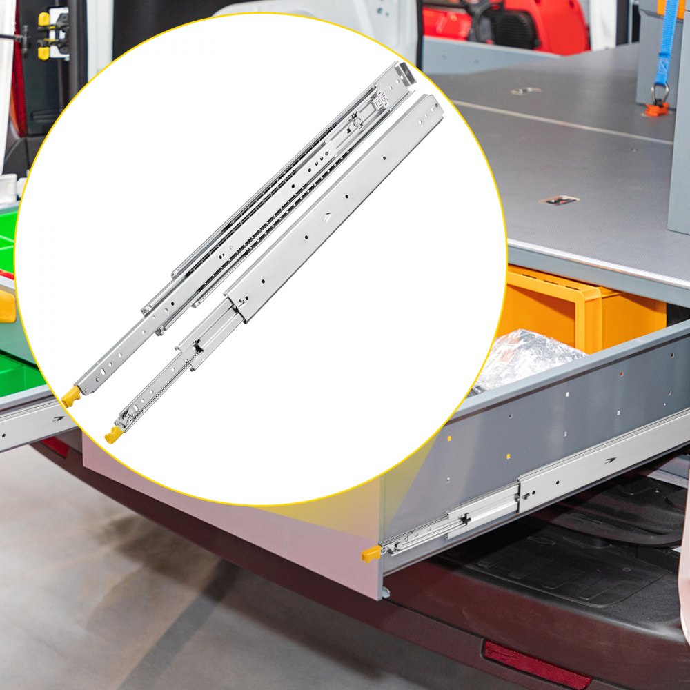 VEVOR Drawer Slides with Lock, 1 Pair 52 inch, Heavy-duty Industrial Steel up to 500 lbs Capacity, 3-Fold Full Extension, Ball Bearing Lock-in & Lock-Out, Side Mount