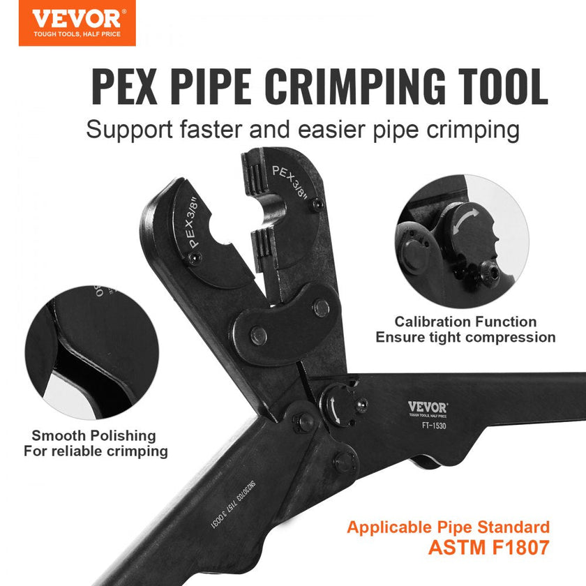 VEVOR PEX Pipe Crimping Tool Kit, Pro Press Crimper for 3/8